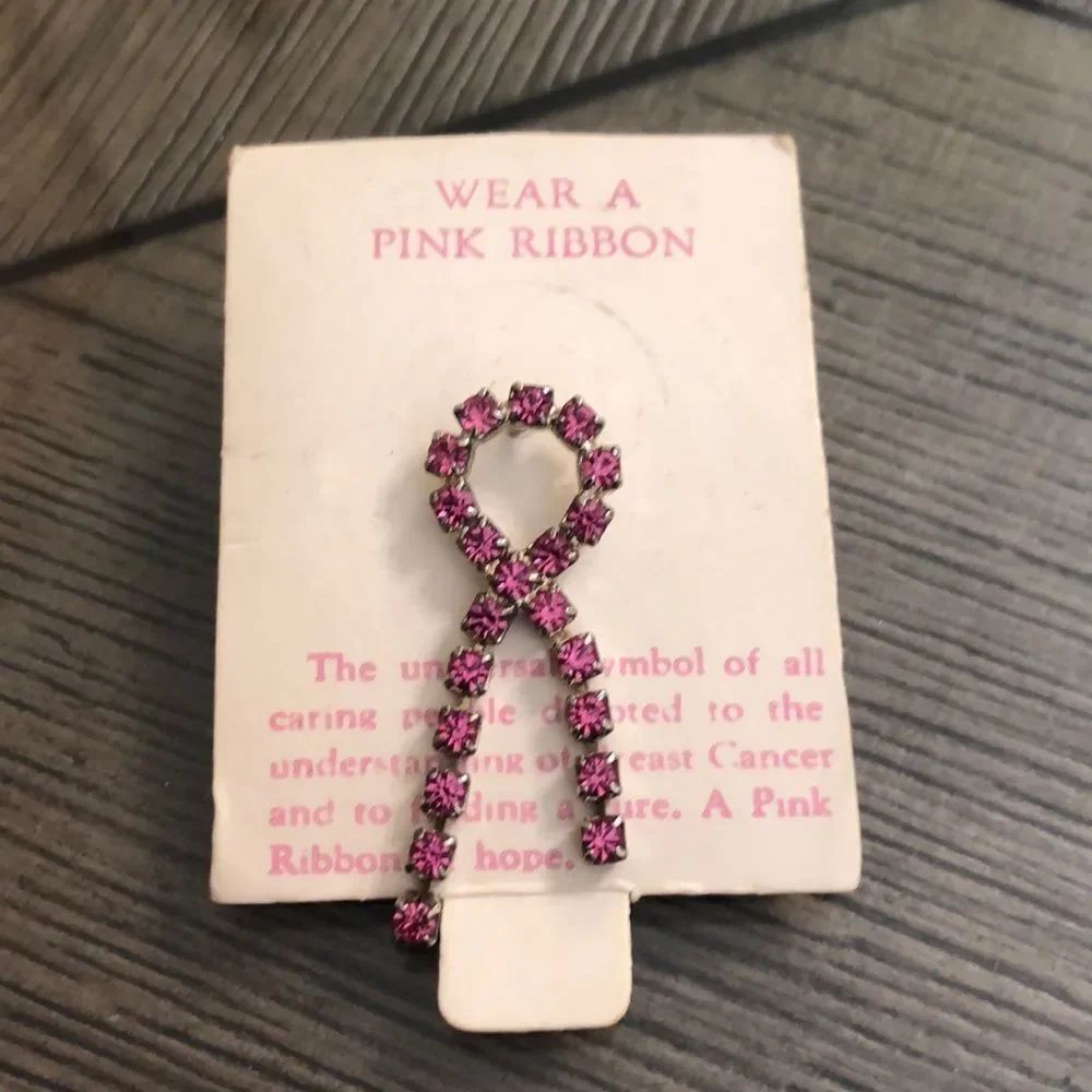 Vintage Pink Rhinestone Breast Cancer Ribbon Pin